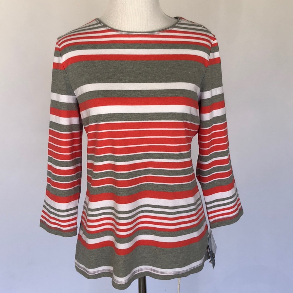 Karen Scott Sport Striped Top Button Detail